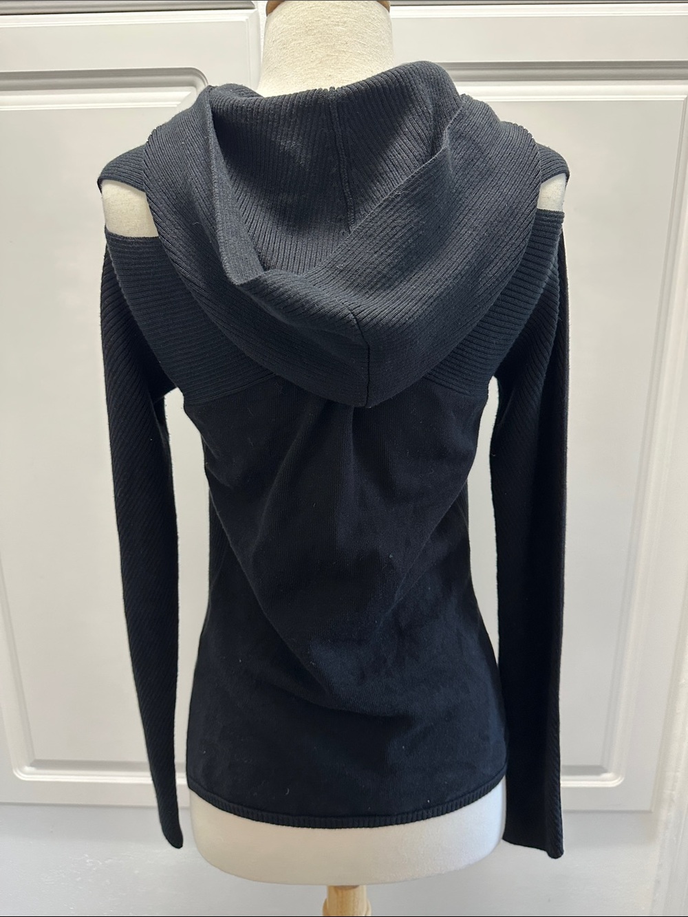 Armani Exchange Charcoal Black Off-Shoulder Ribbed Crossover Sweater - Picture 3 of 6